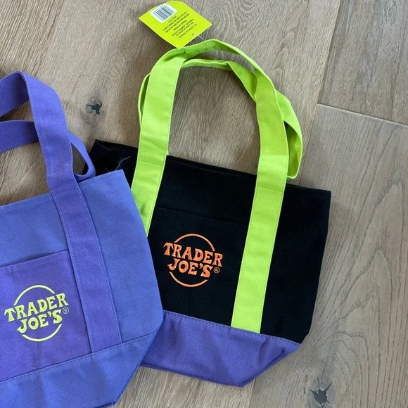 Trader Joe's Halloween Purple And Black Green Mini Tote Bag - Picture 4 of 7
